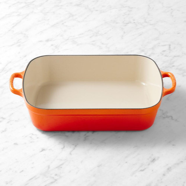 Le Creuset Signature Enameled Cast Iron Rectangular Roasting Pan, 5.25-Qt., Flame