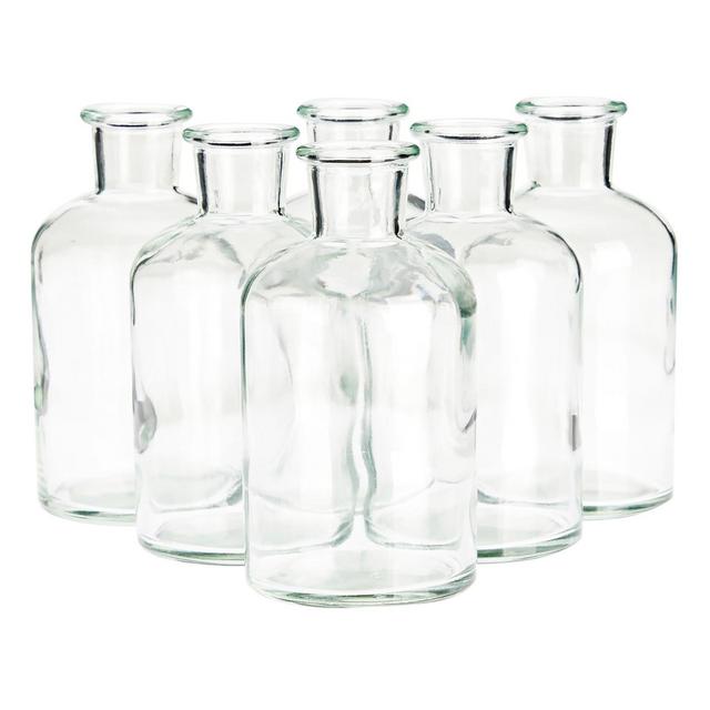 Farmlyn Creek 6 Pack Small Glass Decorative Bottles, Clear Vintage Style Bud Vases for Flowers, 2.5 x 4.8 in