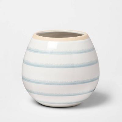 5.2&#34; x 4.7&#34; Stoneware Striped Vase Blue/White - Threshold&#8482;