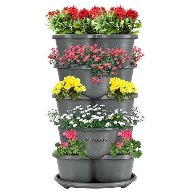 VIVOSUN 5 Tier Vertical Gardening Stackable Planter for Strawberries, Flowers, Herbs, Vegetables, Grey