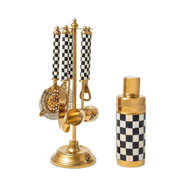Mackenzie-Childs Courtly Check Gold 6-Piece Bar Tool Set and Stand
