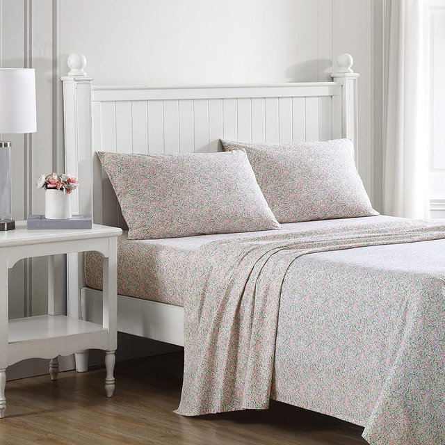Laura Ashley - Queen Bed Sheets, Cotton Percale Bedding Set, Lightweight & Breathable, Dorm Essentials (Lovestone Pink, Queen)