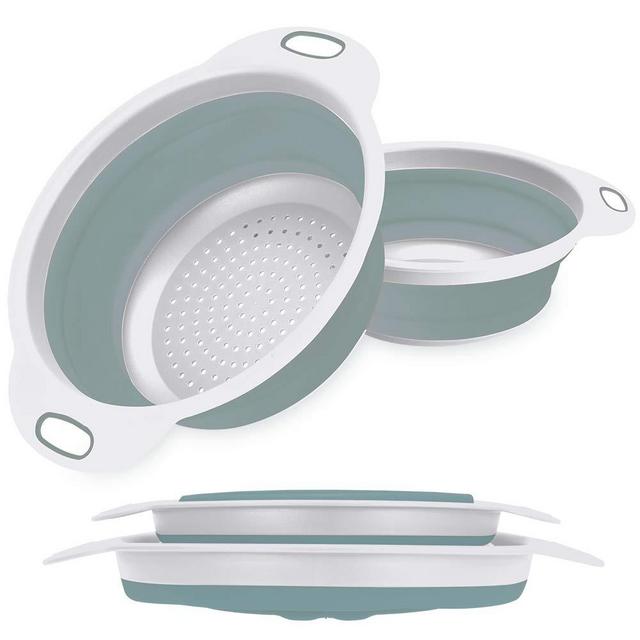 Collapsible Colander, 2 Collapsible Set, Learja Food-Grade Silicone kitchen Strainer Space-Saver Folding Strainer Colander, Sizes 8 inches - 2 Quart, and 9.5 inches - 3 quart (Grey)