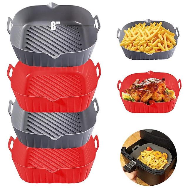 Golden Associate Silicone Liners Square 8 Inches for Air Fryer, 4 Pcs Non-stick Food-grade Reusable Silicone Pot Baking Tray