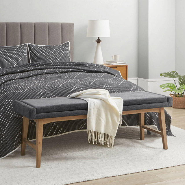 Ink+Ivy April Accent Bench Gray: Mid-Century Modern, Plywood & Wood Frame, Foam Filled, Removable Cushion, 400 lbs Capacity