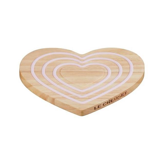 Le Creuset Magnetic Wood Trivet Heart Shaped, 8", Pink Silicone