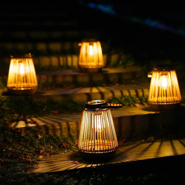 KagoLing Solar Lights Outdoor Waterproof Garden Decor Lantern Hanging Lamp with Handle,Unique Ideas Rattan LED Lanterns for Decorations Patio Lawn Tabletop Pathway 4p