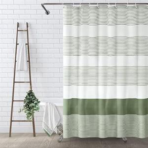 Awellife Sage Green Shower Curtain for Bathroom Boho Stripe Shower Curtain 72 X 72 Inches Farmhouse Cotton