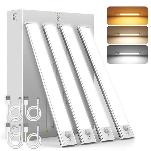 DAYBETTER Under Cabinet Lighting,12 Inch Motion Activated Wireless LED Closet Lights, 1500 Mah Battery Operated Puck Lights for Kitchen, Cabinet,Stairs,Closet - Perfect for Homeowners,Renters 4Pack