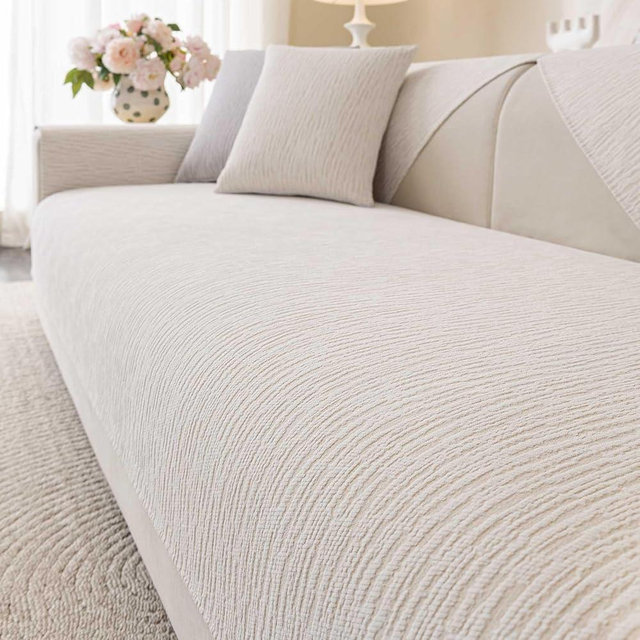 Aucrovee Soft Waterproof Chenille Cover Washable, Non Slip Sectional Sofa Covers for 3 Cushion Couch Sofa L Sharped Sofa Slipcover for Pets, Furniture Protector (1 PCS 36"x94" White)