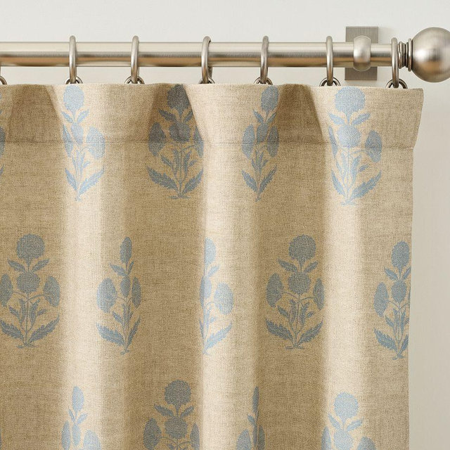 Summer Bhotah Blackout Curtain, Flax/Blue, 50" W x 84" L