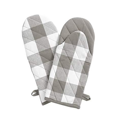 Elrene Home Fashions Farmhouse Living Buffalo Check Oven Mitt Pair, 13" x 6", Gray/White 2