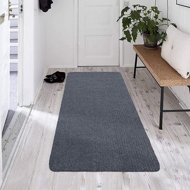 Ottomanson LIFE SAVER Collection Non-slip Indoor/Outdoor Solid Ribbed Design Runner Rug, 2'X5', Light Grey