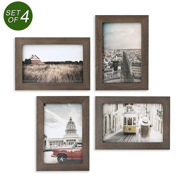 Emfogo Picture Frames 4x6 Collage Picture Frames Rustic Wood Photo Frame for Tabletop or Wall Mount Made of Solid Wood and High Definition Glass Pack of 4 Weathered Walnut