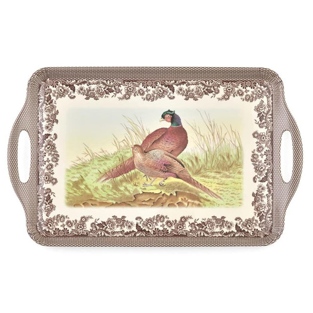 Pimpernel Spode Woodland Collection Large Handled Tray | Serving Tray for Lunch, Coffee, or Breakfast | Made of Melamine for Indoor and Outdoor use | Measures 18.9" x 11.6" | Dishwasher Safe