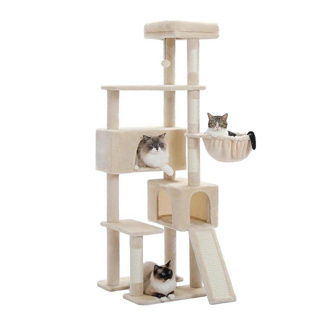 PAWZ Road Cat Tree, 60 Inches Cat Tower with Dual Condos, Spacious Perch, Cozy Basket and Scratching Posts for Indoor Cats