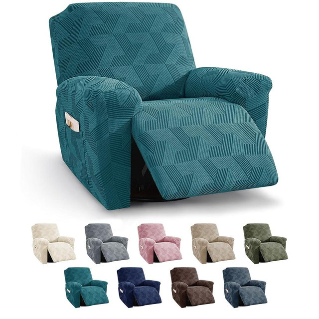 JIVINER Recliner Chair Covers,3 Pieces Recliner Covers Geometrical Jacquard, Stretch Lazy Boy Recliner Slipcovers with Elastic Bottom for Pet, Kids (1 Seater, Peacock Blue)