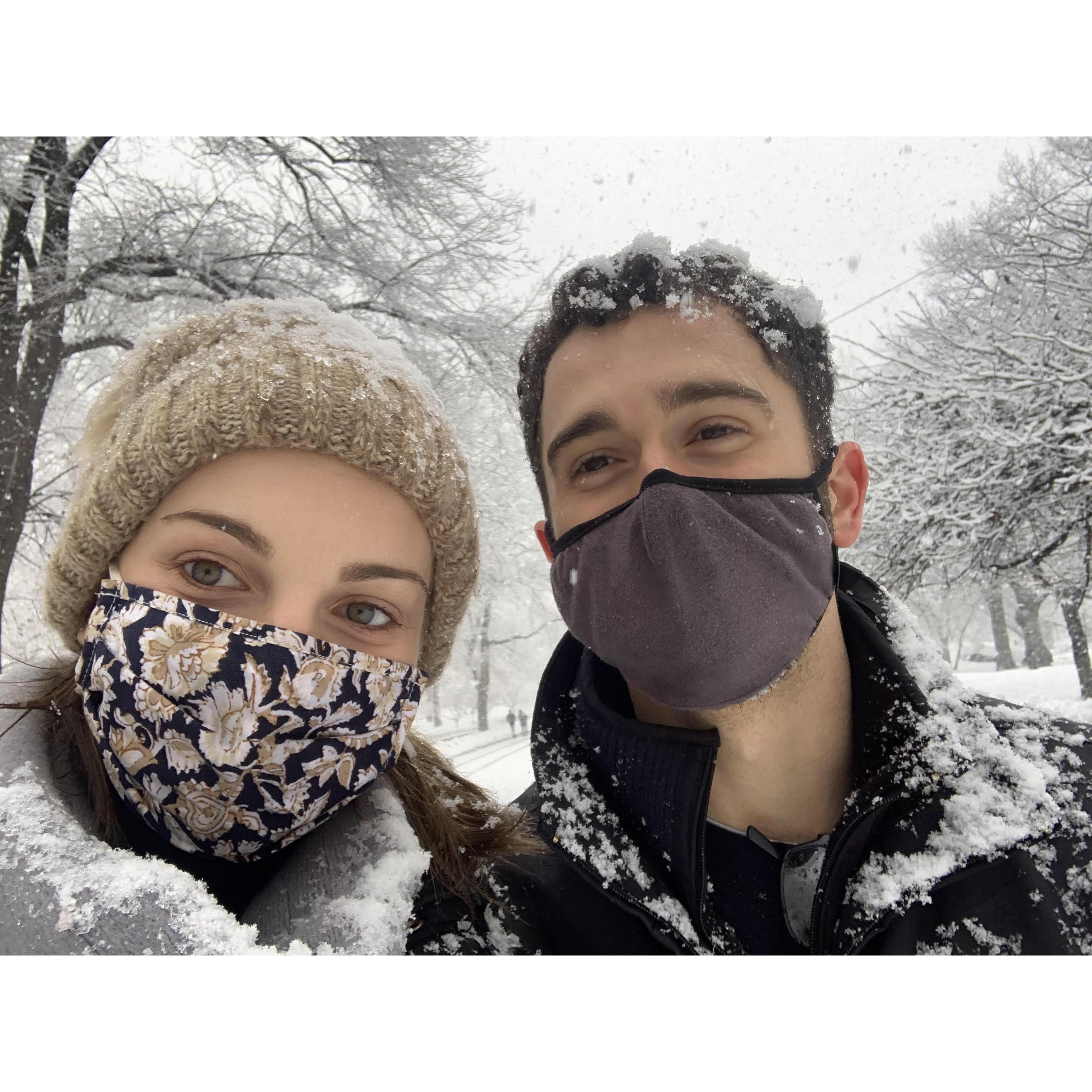 February 2021 - Masked up in NYC on one of our first trips together (i.e. evidence of a love sparked during the height of COVID).