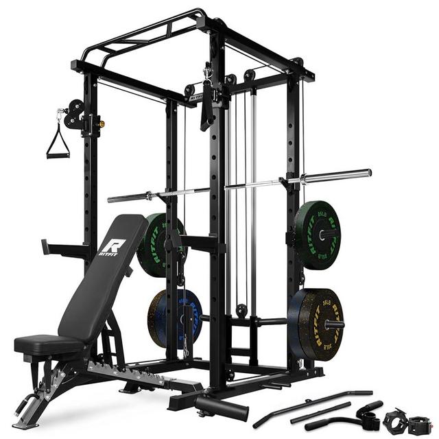 RitFit Power Cage with Optional LAT PullDown/Cable Crossover, 1000LB Squat Rack for Home & Garage Gym, with Weight Storage Rack and More Training Attachments, ASTM-Certified