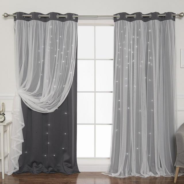 Efird Tulle Overlay Star Cut Out Solid Blackout Thermal Grommet Curtain Panels (Set of 2)