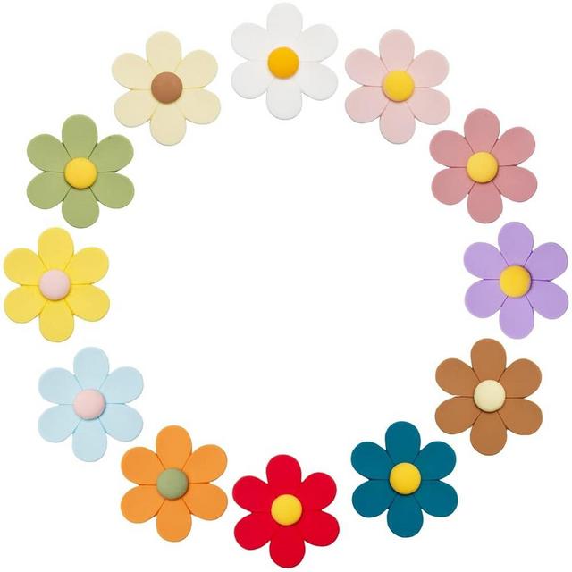 Cute Flower Fridge Magnet for Adult, Funny Refrigerator Decorative Magnets for Kitchen, Locker and Office Whiteboard (Sunny x 12 PCS)