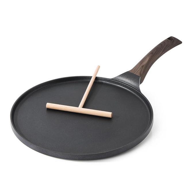 SENSARTE Nonstick Crepe Pan, Swiss Granite Coating Dosa Pan Pancake Flat Skillet Tawa Griddle 12-Inch with Stay-Cool Handle, Induction Compatible, PFOA Free (Black)