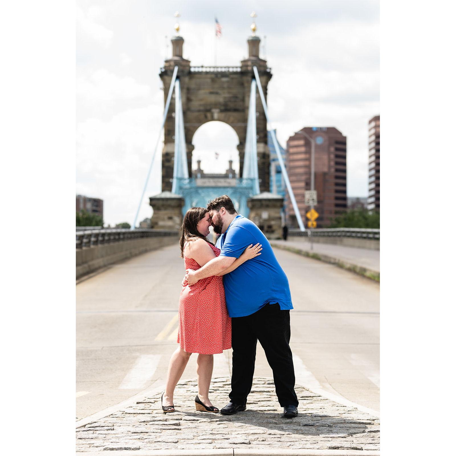 In front of Jackie’s favorite bridge- Roebling Bridge