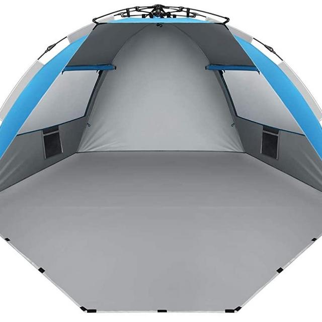 Oileus X-Large 4 Person Beach Tent Sun Shelter - Portable Sun Shade Instant Tent for Beach with Carrying Bag, Stakes, 6 Sand Pockets, Anti UV for Fishing Hiking Camping, Waterproof Windproof