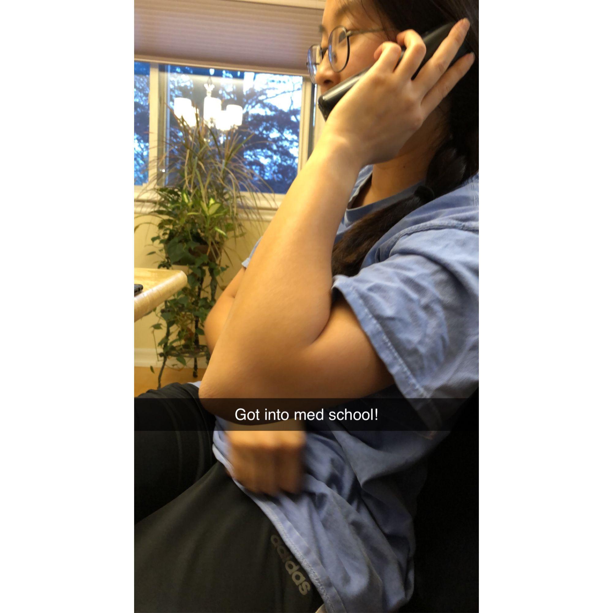 Adam was there when Sarah got accepted into medical school - May 2020