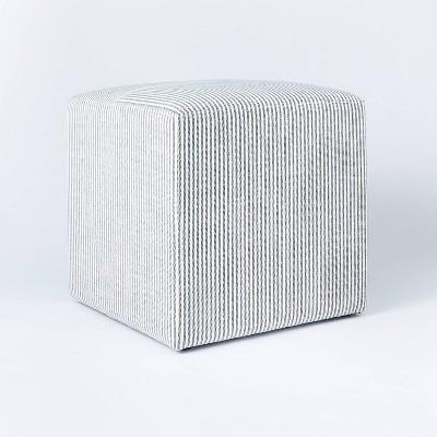 Lynwood Square Upholstered Cube Ticking Stripe Navy - Threshold™ designed with Studio McGee