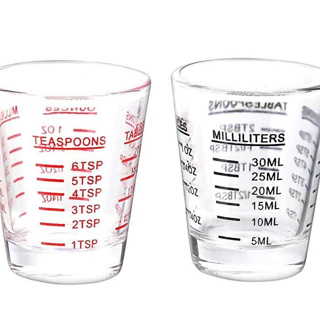 Shot Glasses Measuring cup Espresso Shot Glass Liquid Heavy Glass Wine Glass 2 Pack 26-Incremental Measurement 1oz, 6 Tsp, 2 Tbs, 30ml (Black and Red)