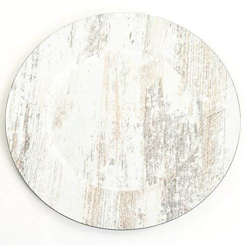 Koyal Wholesale Shabby White Faux Wood Charger Plates, 4-Pack