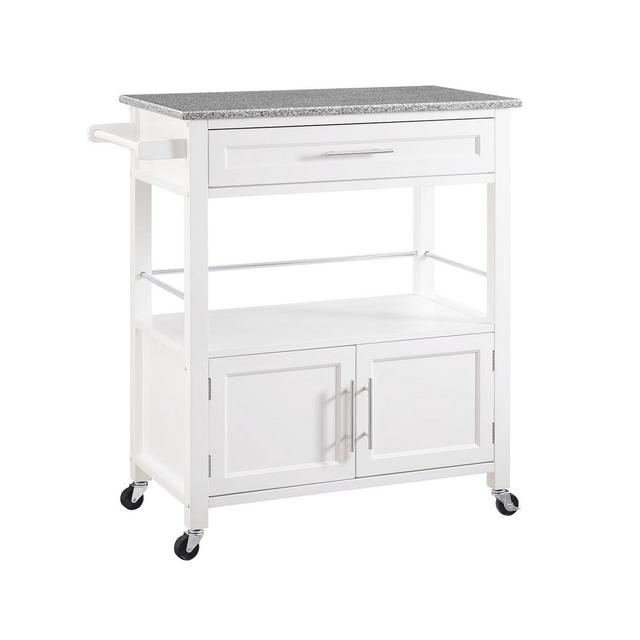 Cameron Kitchen Cart with Granite Top, White
