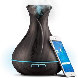 Smart Wifi Essential Oil Aromathery Diffuser - Alexa & Google Home Compatible - 400ml Walnut Wood Grain Ultrasonic Aromatherapy Diffuser & Humidifier - Create Schedules & More - LED & Timer Settings