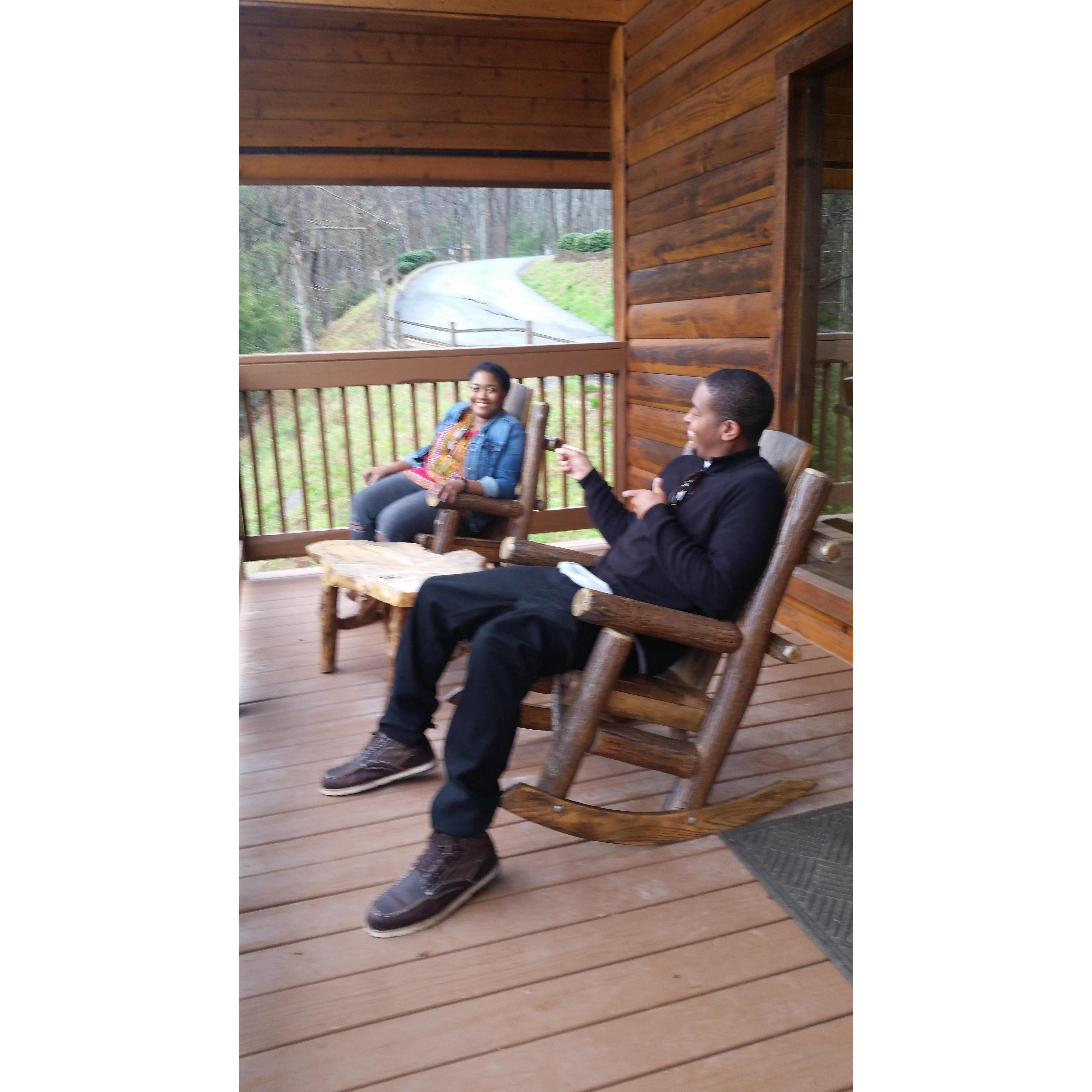 Pic taken April 2018. Booked a cabin in Gatlinburg TN for Liz's birthday!!! Had to point to her to remind her shes always the star of the show 😉