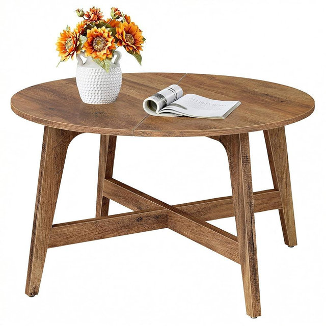 VASAGLE MAEZO Collection - Round Coffee Table, 31.5-Inch Center Table, Tapered Legs, Curved Transitions, Easy to Assemble, for Living Room, Honey Brown ULCT251KB01S