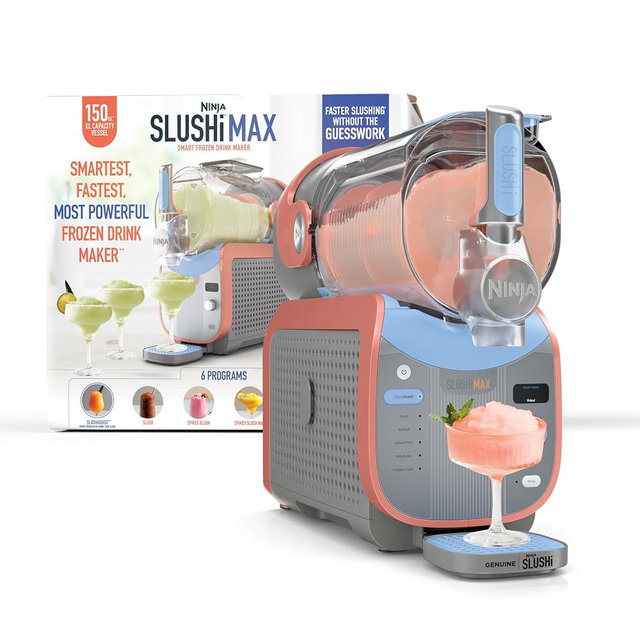 Ninja SLUSHi Max XXL Smart Frozen Drink Maker, Top Performance, Smart Technology, Party-Size 150 Oz Capacity, No Ice Needed, 6 Programs, Ideal Temp, Peach, FS605 (Renewed)