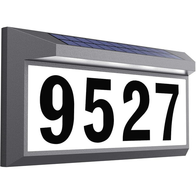 Solar Address Sign, Lighted Address Numbers Outdoor Waterproof, Illuminated LED Address Plaque, House Numbers for Outside, Grey