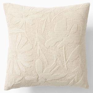 Textural Floral Pillow Cover, 18X18, Alabaster