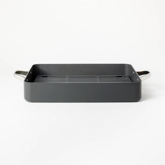 2pc Hard Anodized Roaster with Wire Rack Dark Gray - Figmint™