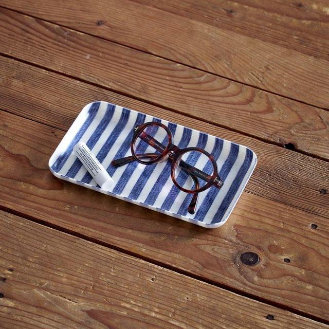 Linen Tray Small: Blue White Stripe