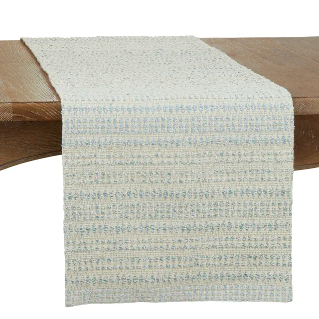 Saro Lifestyle Table Runner With Woven Line Design, Aqua, 16" x 72"