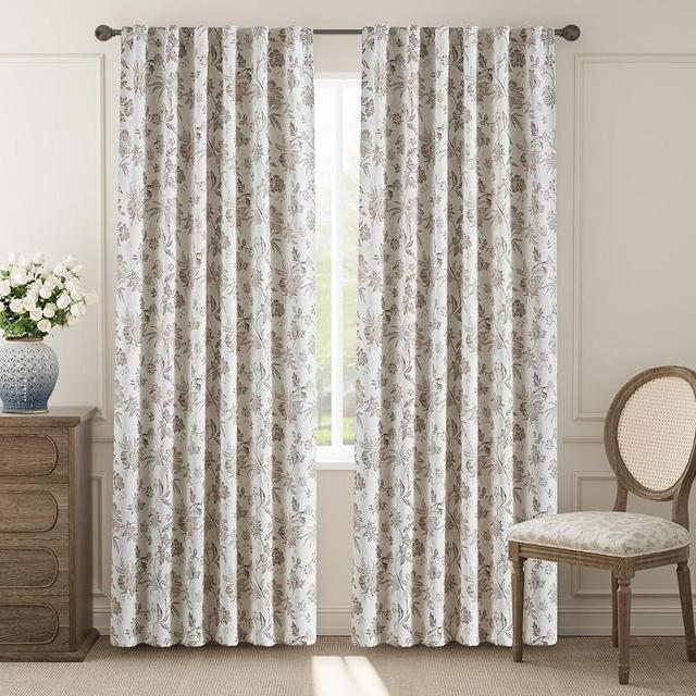 jinchan Blackout Floral Curtains for Bedroom, 90 Inches Long Curtains with Printed Flower Black Out Curtains, Rod Pocket Back Tab Taupe Window Curtain Set Living Room Drapes, 2 Panels Taupe