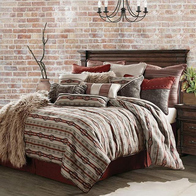 HiEnd Accents Silverado Southwest Bedding Comforter Set, Super Queen, Rust, Taupe & Gray 4 PC
