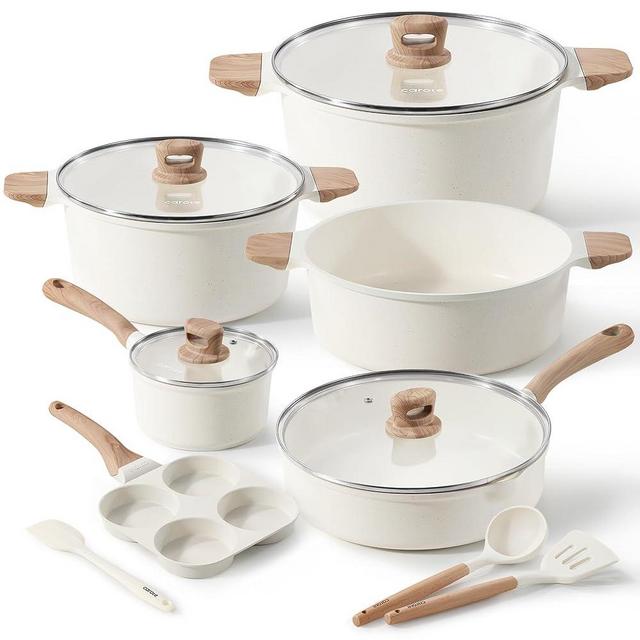 CAROTE Nonstick Pots and Pans Set, Cookware Set Induction Kitchen Cooking Set w/Stock pot & Saucepans, White Granite 13pcs