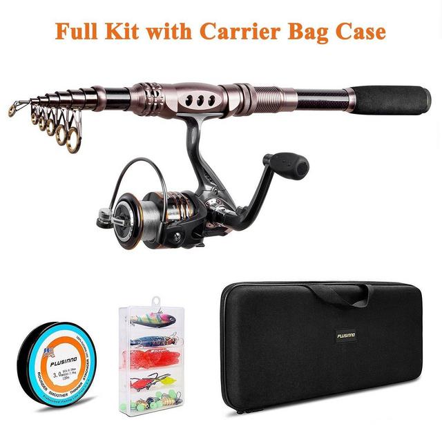 PLUSINNO Spinning Rod and Reel Combos Telescopic Fishing Rod Pole with Reel Line Lures Hooks Fishing Carrier Bag Case and Accessories Fishing Gear Organizer (2.1M 6.89FT Fishing Gear Organizer)