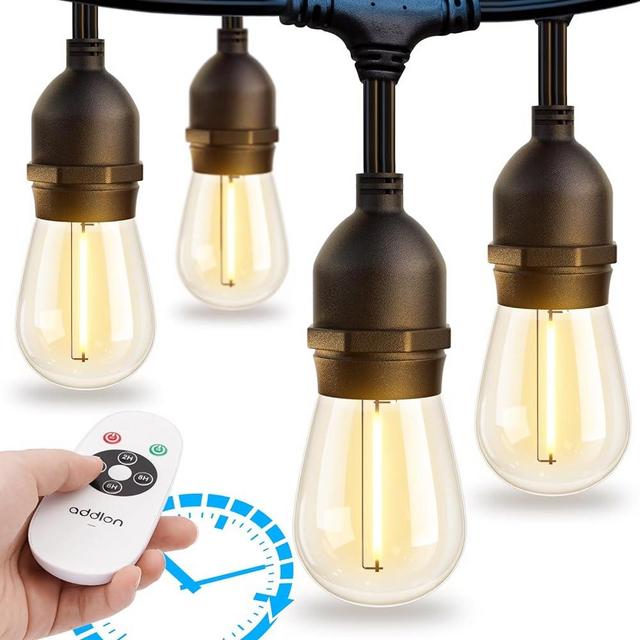 addlon Outdoor String Lights Timer Control, 48FT LED Patio Lights with Edison Vintage Shatterproof Bulbs and Commercial Grade Weatherproof Strand - ETL Listed Heavy-Duty Decorative Lights