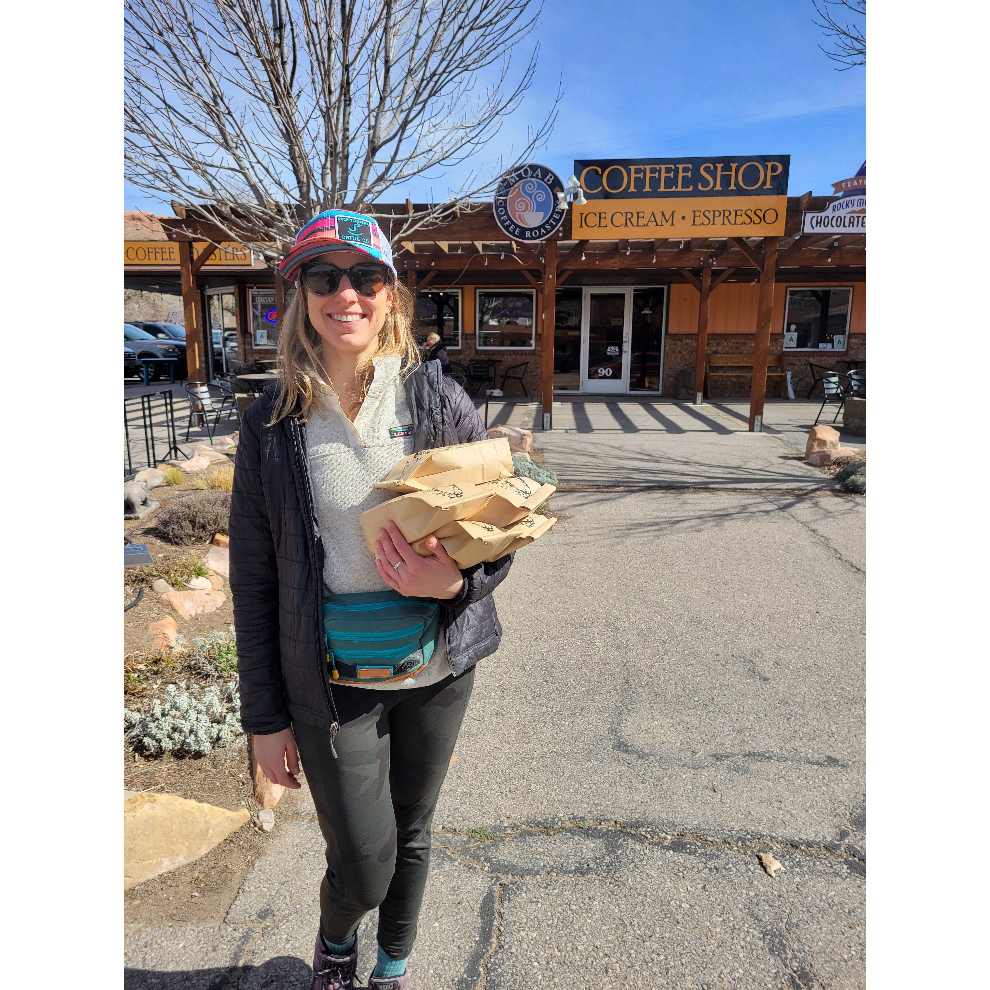 Our favorite coffee shop, and our coffee haul! Moab Roaster, in Moab, UT