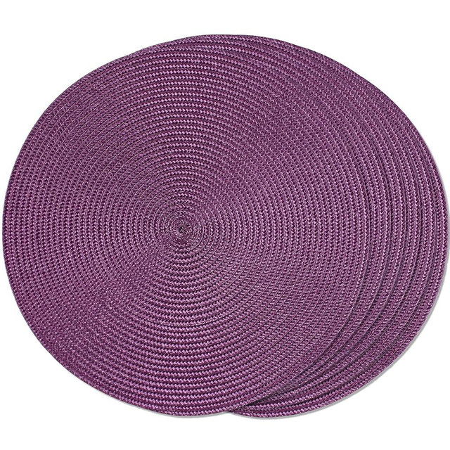 FunWheat Round Braided Placemats Set of 6 Table Mats for Dining Tables Woven Washable Non-Slip Place mats 15 inch(Purple, 6pcs)