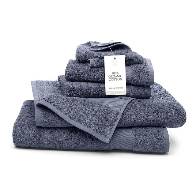 BOLL & BRANCH Plush Bath Sheet Set - Mineral - 6 Piece - Includes 2 Oversized Bath Sheets, 2 Hand Towels & 2 Washcloths - 100% Organic Cotton - Ultra Soft & Luxurious - Quick Absorbing